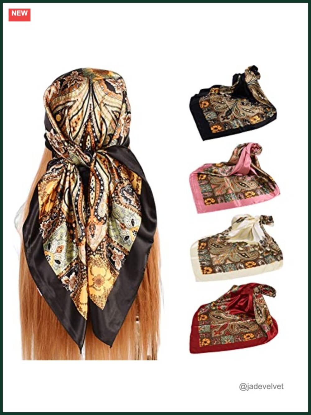 4 Pack Silk Feel Head Scarves Large Square Satin Hair Accessories